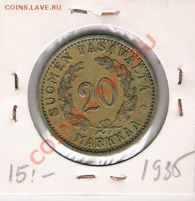20 марок 1939, 1938, 1937, 1935, 1934 года Финляндии - 20 марок 1935