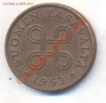 Финляндия 1 пенни 1963 г.  До 3.01.14 г. 22-00 МСК . - Финляндия 1 п 1963