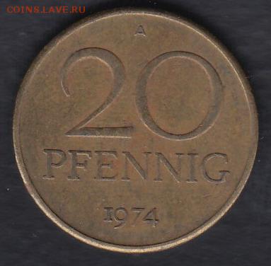 ГДР 20 пфеннигов 1974 до 01.06.2014 22-00 - ГДР 20 пфеннигов 1974 а