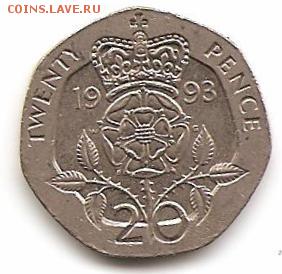 Великобритания 20 пенсов 1993 г.до 25.03.2015 г 22.00 мск. - 20 пенсов 1993 ав.