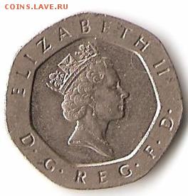 Великобритания 20 пенсов 1993 г.до 25.03.2015 г 22.00 мск. - 20 пенсов 1993 рев.