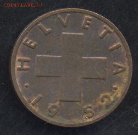 Швейцария 1 раппен 1952 г.   20.06.15 г. 22 -00 МСК. - Швейцария 1 1