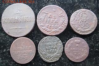 Композиция из 6 медных монет 1711-1842гг - Композиция