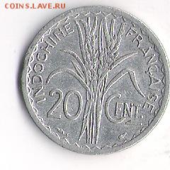 Французский Индокитай 20 центов 1945 до 22.07 в 22.10 по МСК - Фр.Индокитай 20 центов 1945