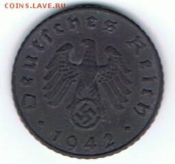 Третий рейх 5 рейхспфеннингов 1942 Е на оценку. - 5 pf1942E-1