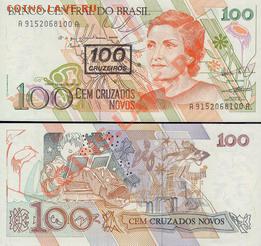 Иностранные боны. Состояние Пресс. - Бразилия 100 крузейро 1990г. на 100 новых крузадо