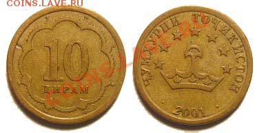 8 монет Таджикистана 2001 г. до 04.03.11 22-00 мск - 10 дирам 2001