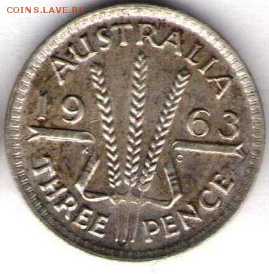 Австралия. Три пенса Елизаветы 1963г. Серебро - 2.3 пенса 1963а