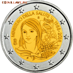 Биметаллические монеты Мира_новинки - v-italii-monetau-2-evro-ministerstvo-zdravoohraneniya-revers