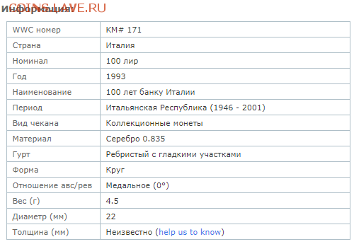 Италия 100 лир.СЕРЕБРО.100 лет банку Италии.ПЕРЕВЕРТЫШ.1993 - Screenshot_1