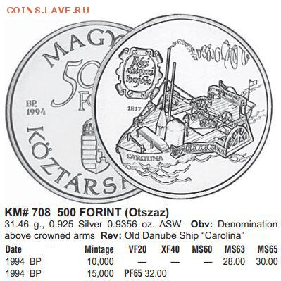 Венгрия 500 форинтов 1994 Корабль «Carolina» Серебро925 - 1.JPG