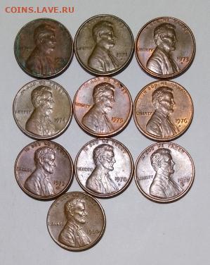 США: Одноцентовики 4 подборки Фикс - 1 ЦЕНТ 10шт Р Зап от 1970