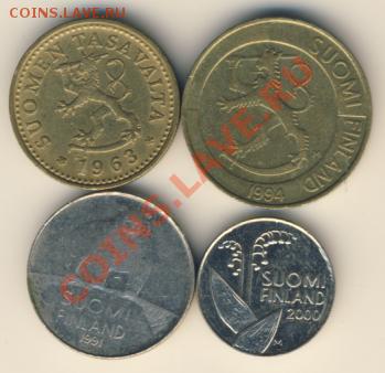 Лот монет финляндии 1963-2000гг - 3490