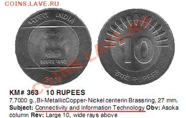- БИМ - Индия 10 рупий 2008 Инфотехнологии 10.11 22.00 - 10руп