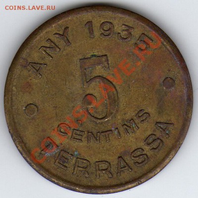 Каталония (г.Террасса) 5 сентимов 1935 до 26.03-22ч (1784) - 28a