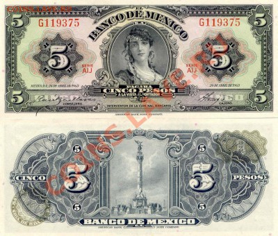 Боны Мексики 1 и 5 Песо 69 и 63г.  до 24.03.12  21-00(мск) - Mexico_5Pesos_1963