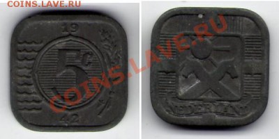 >Квадратная< Нидерланды 5 центов Цинк 1942 до 31.03.12 18:00 - Нидерланды_5_центов Цинк_42