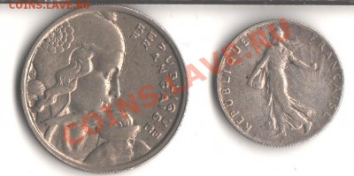 100 франков 1954 и 50 сантимов 1917 Франция на оценку. - 006