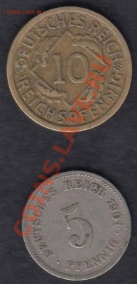 Германия 5 пф. 1901 J и 10 пф. 1929 G до 30.03.2012 22-00 - 017