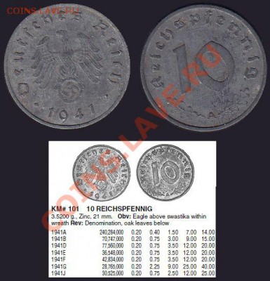 Германия 3йРейх Свастика 10 пфеннигов 1941A До 07.04.12 22:0 - 1
