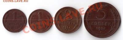 5,2,1 коп.1924 года + 1 коп.1924 года (гладкий гурт) - 1924