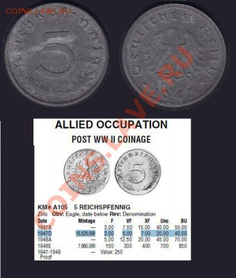 Редкая Оккупация Германии 5 пфеннигов 1947D до 16.04.12 22:0 - 1