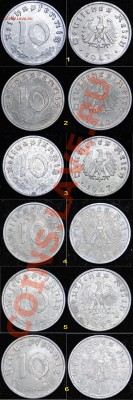 Союзная оккупация Германии. 10 пф`45`47`48 - об