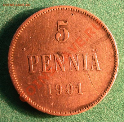 5  пенни Рус. Фин.  1901 г.  до  20.04.2012 в 22-00 МСК - 5 пенни 1901г реверс
