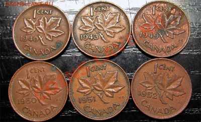 I77 Канада 1¢ 5 шт. 1940-43-49-50-51-52 до 27.04 в 22°° - I77 Canada 1c 40-43-49-50-51-52_1