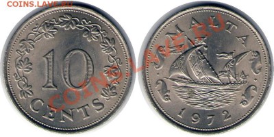 >L< Мальта 10 центов Кораблик UNC 1972 до 9.05.12 19:00 - Мальта_10_центов Кораблик UNC_72