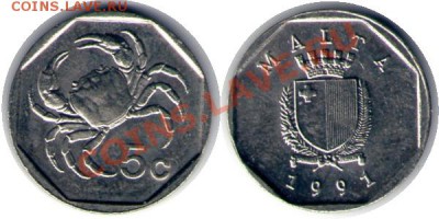 >L< Мальта 5 центов Краб 1991 до 9.05.12 19:00 - Мальта_5_центов Краб_91