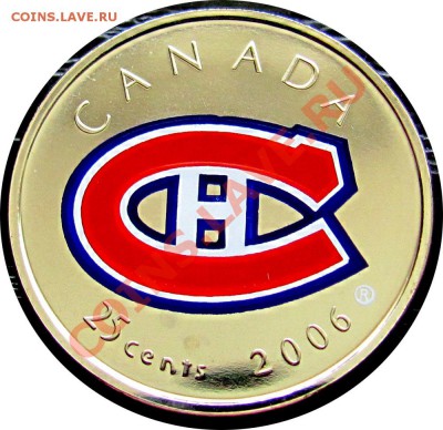 J39 Канада 25¢ 2006 цветной хоккей НХЛ Mont UNC 10.05 в 22°° - J39 25c Montreal 2006_1
