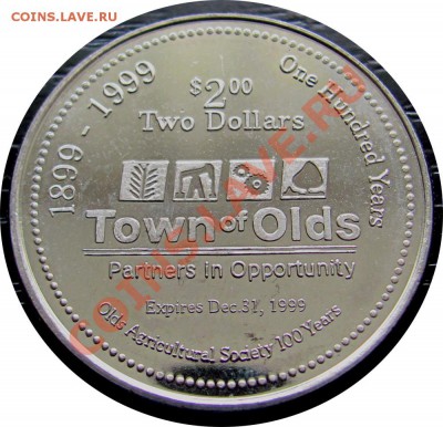 J50 Канада, торговый доллар 2$ Town Of Olds '99 11.05 в 22°° - J50 Token 2$ Town Of Olds_1
