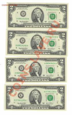 2 долларовые купюры США (UNC) - 02000