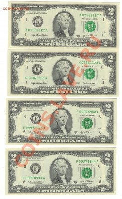 2 долларовые купюры США (UNC) - 03000