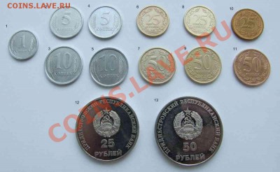 Полный комплект разменных монет ПРИДНЕСТРОВЬЯ (ПМР) 13 монет - сторона 1 с цифрами