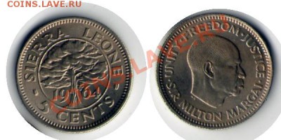 >L< Сиерра Леоне 5 центов UNC 1964 до 19.05.12 22:00 - Сиерра Леоне_5_центов UNC_64