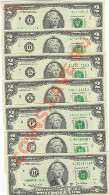 2 долларовые купюры США (UNC) - сбор