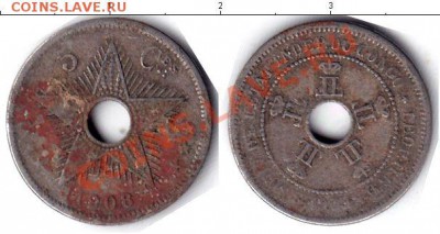 Бельгийское Конго 5 сентим 1908 - Бельгийское конго 5 сантимов 1908 215