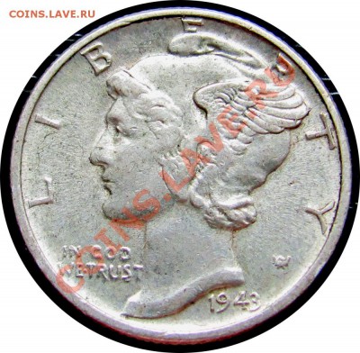 J61 AG США 10¢ 1943 Mercury Dime XF до 23.05 в 22°° - J61 Mercury Dime 1943_1