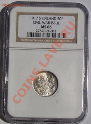 50 пенни 1917 S NGC MS66. МОНЕТЫ ДЛЯ ФИНЛЯНДИИ - 1917 S FINLAND 50P CIVIL WAR ISSUE NGC MS 66 1.JPG