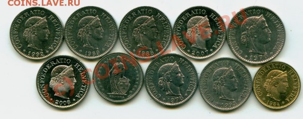 Подборка 10 монет Швейцарии, до 25.08 в 22.00 - Swiss 10 pcs AN - 2