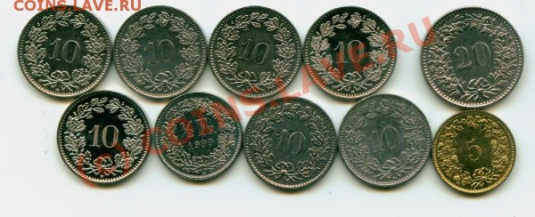 Подборка 10 монет Швейцарии, до 25.08 в 22.00 - Swiss 10 pcs AN - 1