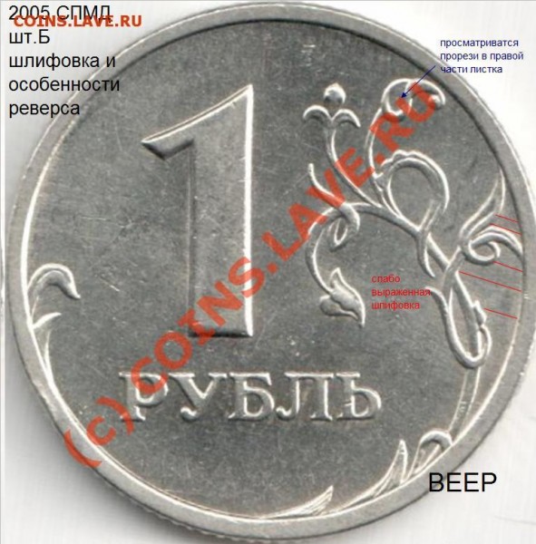 1 рубль 2005 СП ш.Б _ Еще одна попытка - 2005_Б_шлифовка_реверс