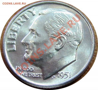 K14 AG США 10¢ 1951D Roosevelt Dime UNC до 30.05 в 22°° - K14 10c 1951d_1