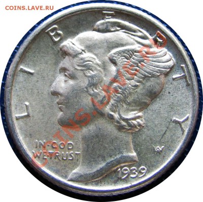 K16 AG США 10¢ 1939 Mercury Dime aUNC до 30.05 в 22°° - K16 10c 1939_1