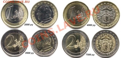 Иностранные биметаллические монеты - 1 и 2 евро