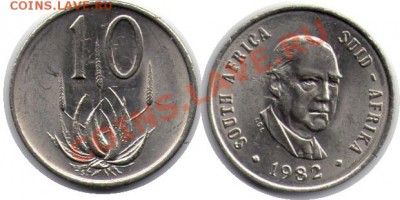 >L< South Африка 10 центов 1982 до 2.06.12 21:00 - South Африка_10_центов_82