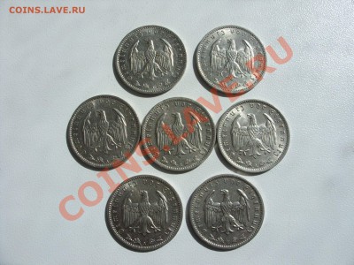 1 марка Германия. 3 Рейх. 1934A,D 1935A, 1937A,F. - 1 марочники 3 Рейх никель - 2