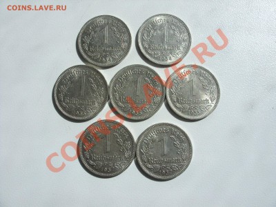 1 марка Германия. 3 Рейх. 1934A,D 1935A, 1937A,F. - 1 марочники 3 Рейх никель - 1